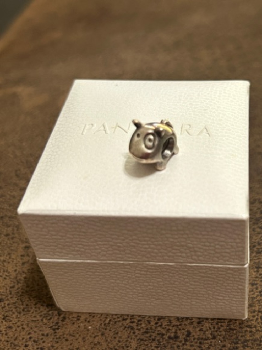 Pandora Silver Pig Charm with Gold Accent